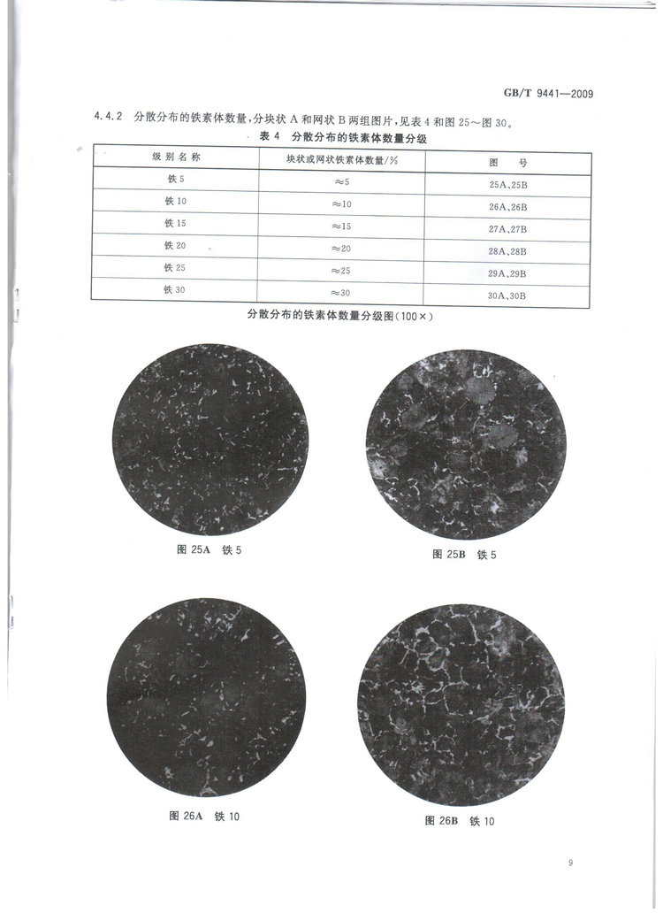 球墨鑄鐵金相檢驗(yàn)國家標(biāo)準(zhǔn)GB/T 9441-2009