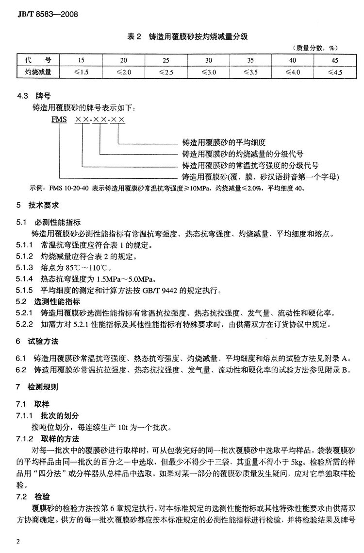 JB/T8583-2008鑄造用覆膜砂國家標準